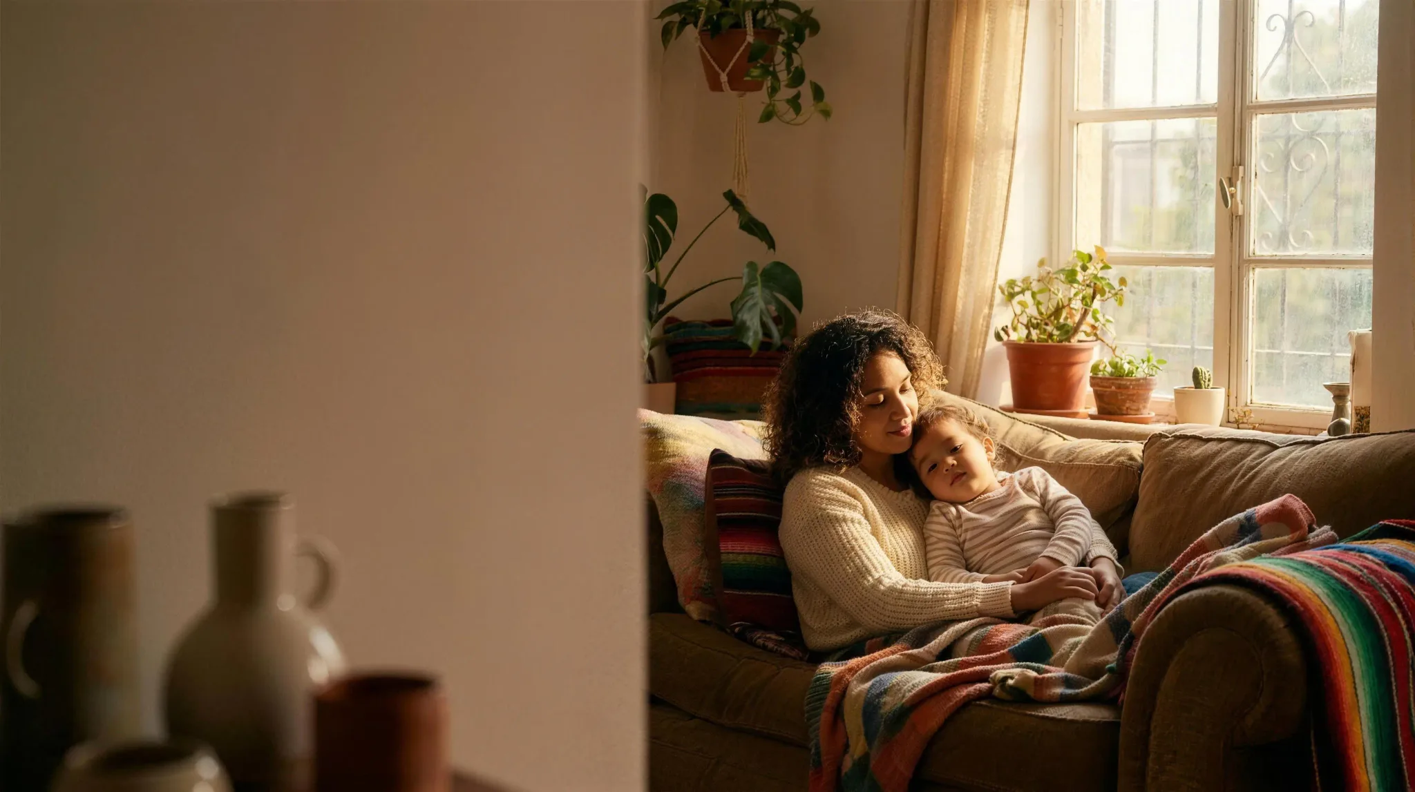Familia guatemalteca tranquila en casa, con su salud protegida